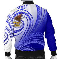 American Samoa Polynesian Men's Bomber Jacket - Bald Eagle (Blue) - Polynesian Pride