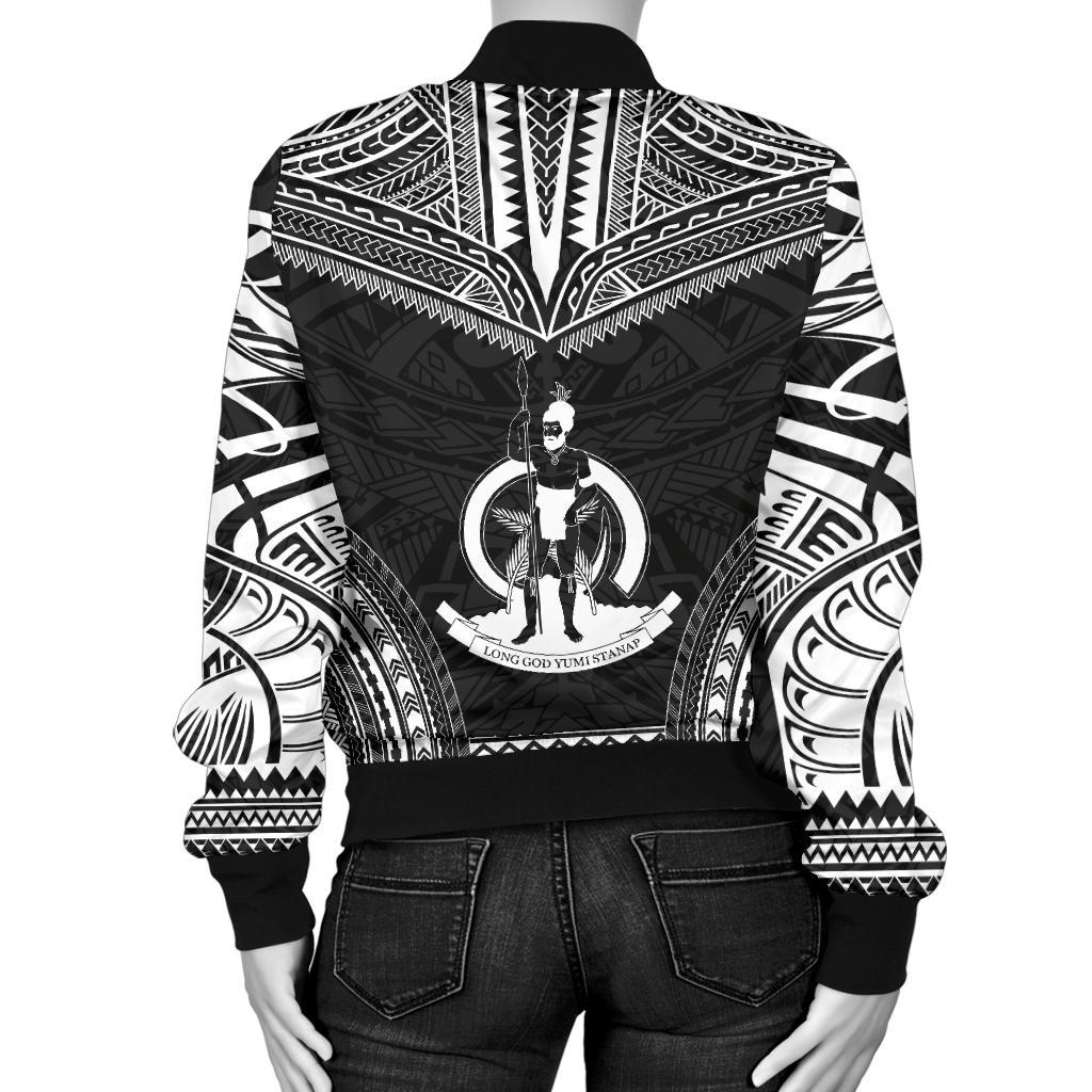 Vanuatu Polynesian Chief Women'S Bomber Jacket - Black Version - Polynesian Pride