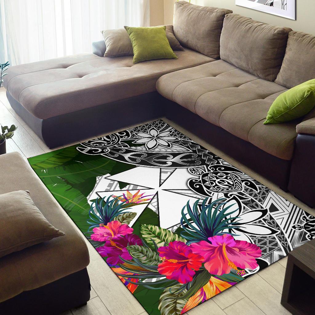 Wallis And Futuna Area Rug White - Turtle Plumeria Banana Leaf - Polynesian Pride