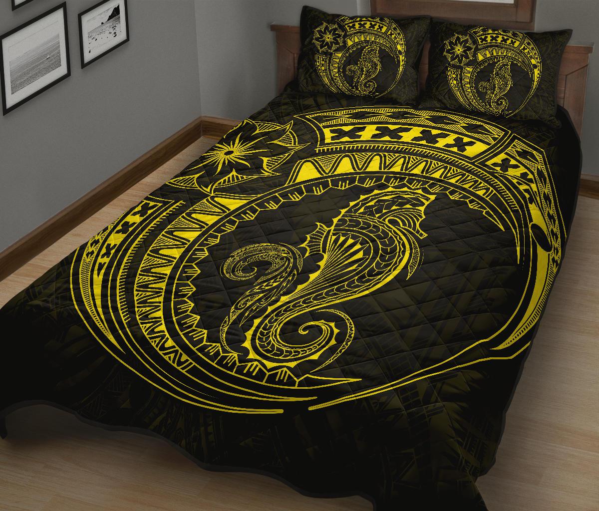 Polynesian Quilt Bed Set - Polynesian Yellow Seahorse Tattoo - Polynesian Pride