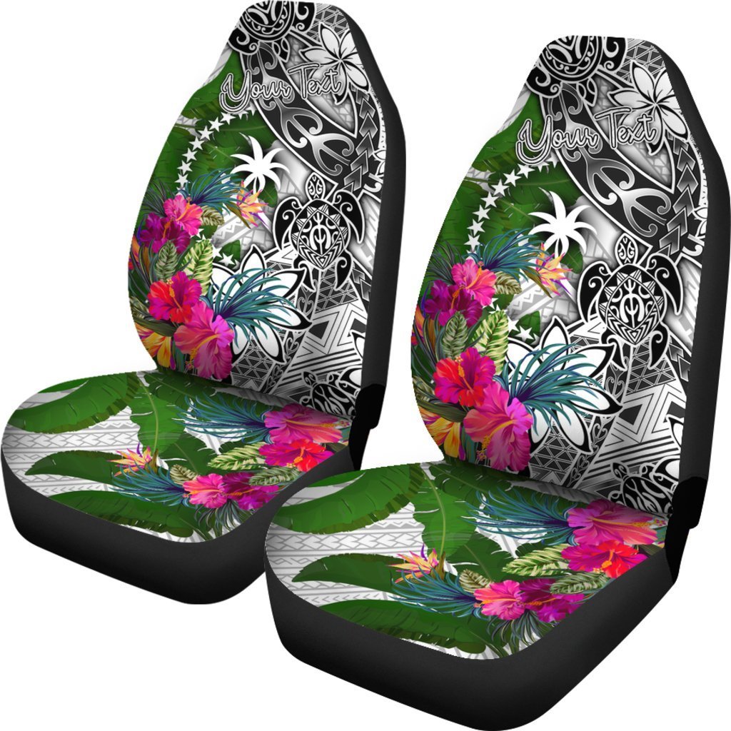 Chuuk Custom Personalised Car Seat Covers White - Turtle Plumeria Banana Leaf - Polynesian Pride