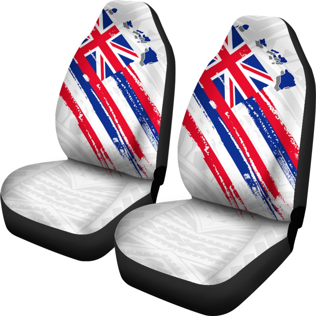 Hawaii Flag Polynesian White Car Seat Covers Universal Fit Black - Polynesian Pride