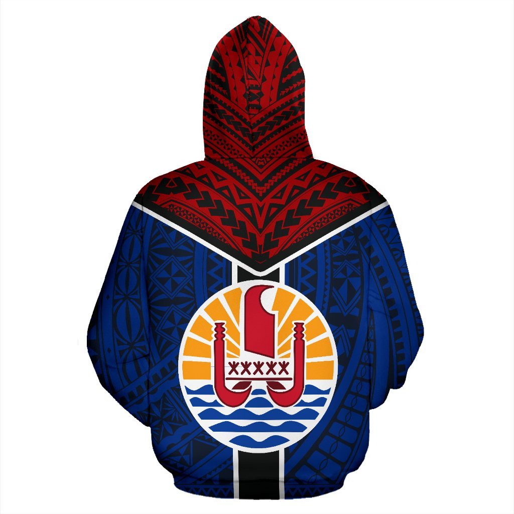 Marquesas Hoodie Maquesas Tiki Face Polynesian Tattoo and Flag - Polynesian Pride
