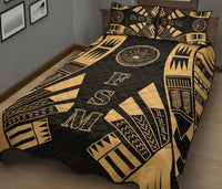 Federated States of Micronesia Quilt Bed Set - Federated States of Micronesia Seal Polynesian Yellow Tattoo Style - Polynesian Pride
