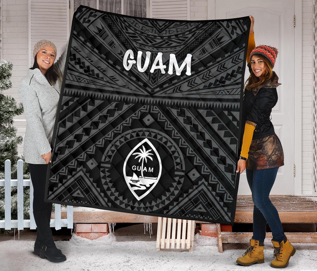 Guam Premium Quilt - Guam Seal With Polynesian Tattoo Style (Black) - Polynesian Pride