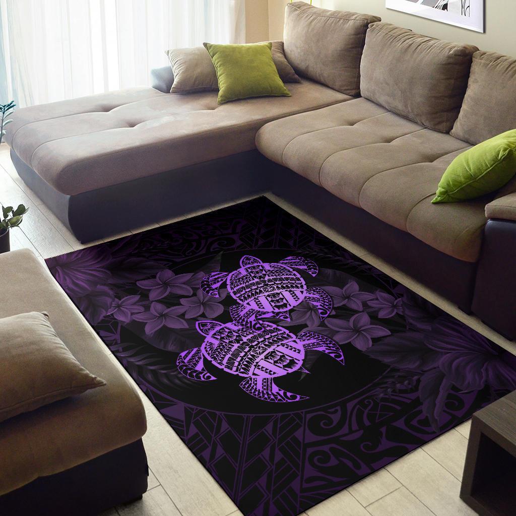 hawaii Rug - Turtle Strong Pattern Hibiscus Plumeria Violet AH - Polynesian Pride