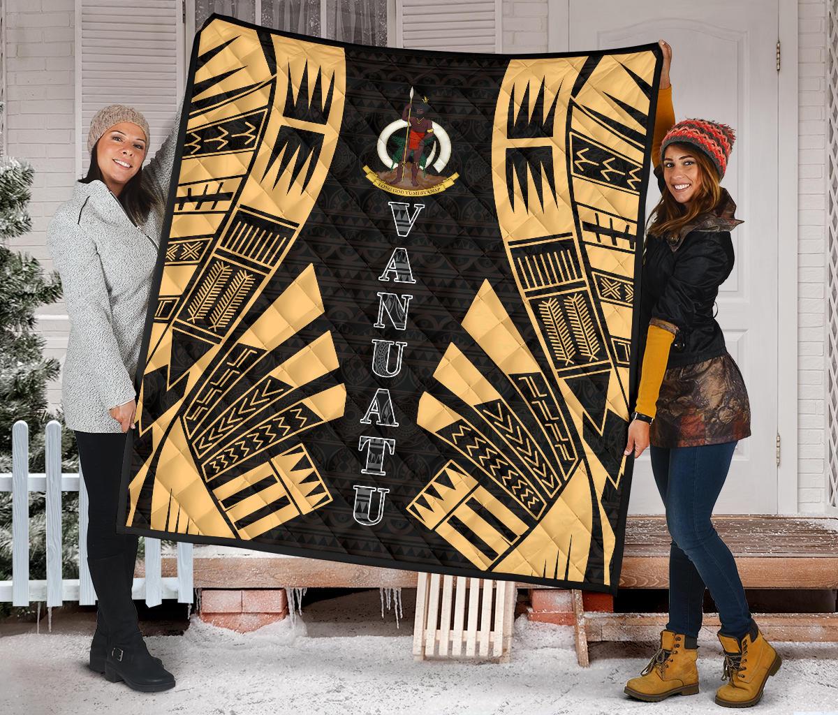 Vanuatu Premium Quilt - Vanuatu Coat Of Arms Polynesian Gold Tattoo - Polynesian Pride