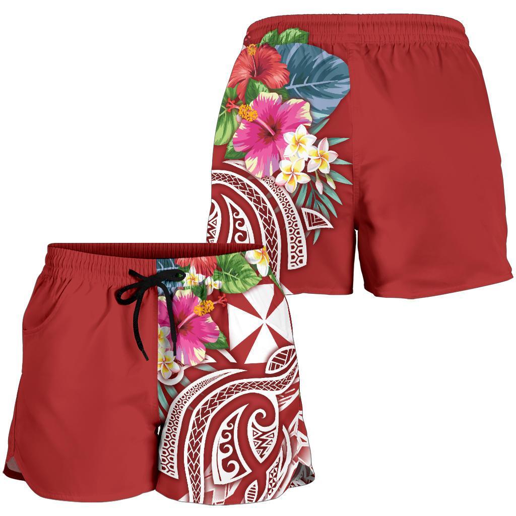 Wallis and Futuna Polynesian Women's Shorts - Summer Plumeria (Red) - Polynesian Pride