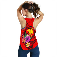Papua New Guinea Polynesian Custom Personalised Women's Racerback Tank - Floral With Seal Red - Polynesian Pride