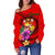 Tonga Polynesian Women's Off Shoulder Sweater - Floral With Seal Red - Polynesian Pride