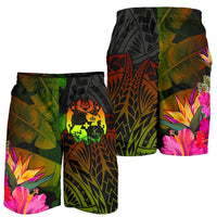 Tonga Polynesian Men's Shorts - Hibiscus and Banana Leaves - Polynesian Pride