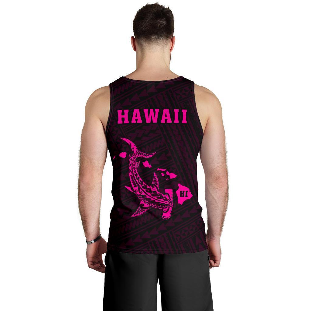 Hawaii Kakau Polynesian Hammerhead Shark Map Men's Tank Top - Pink - Polynesian Pride