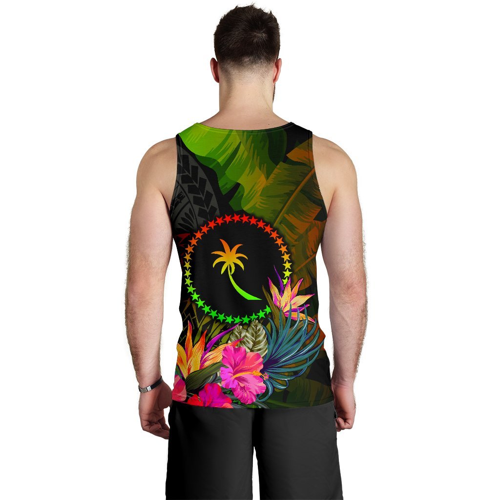 Chuuk Polynesian Personalised Men's Tank Top - Hibiscus and Banana Leaves - Polynesian Pride
