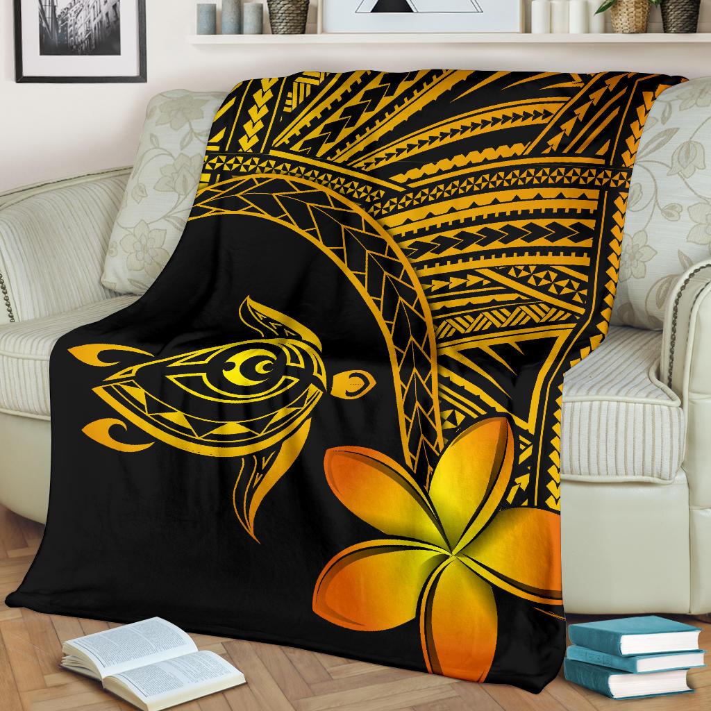 Hawaii Premium Blanket - Hawaii Turtle Plumeria Yellow - Polynesian Pride