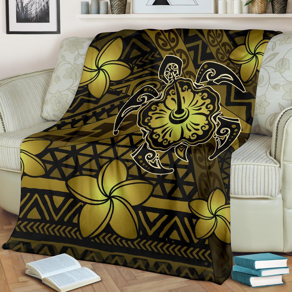 Hawaii Mix Polynesian Turtle Plumeria Premium Blanket - AH - Nick Style - Yellow - Polynesian Pride