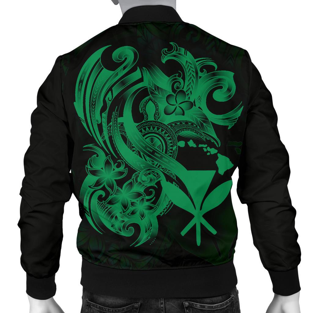 Polynesian Hawaii Men's Bomber Jacket - Kanaka Maoli Green Turtle - Polynesian Pride
