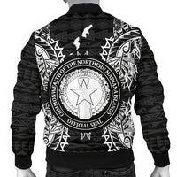 Northern Mariana Islands Polynesian Men's Bomber Jacket Map Black - Polynesian Pride