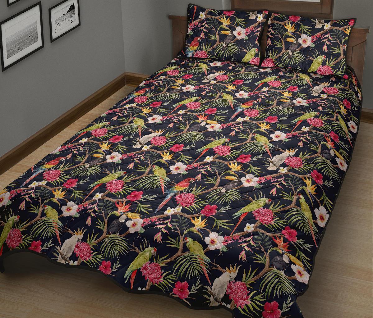 Hawaii Quilt Bed Set Tropical Hibiscus Strelitzia Palm Leaves AH - Polynesian Pride