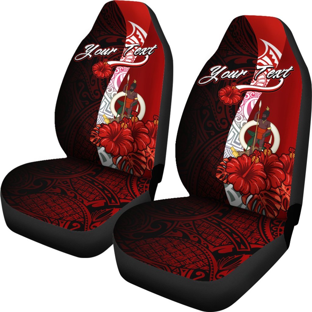 Vanuatu Polynesian Custom Personalised Car Seat Covers - Coat Of Arm With Hibiscus - Polynesian Pride