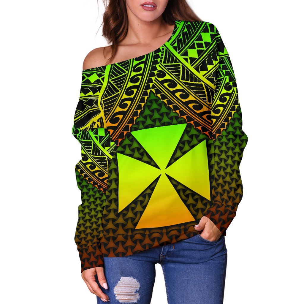 Polynesian Wallis and Futuna Off Shoulder Sweater - Reggae Vintage Polynesian Patterns - Polynesian Pride