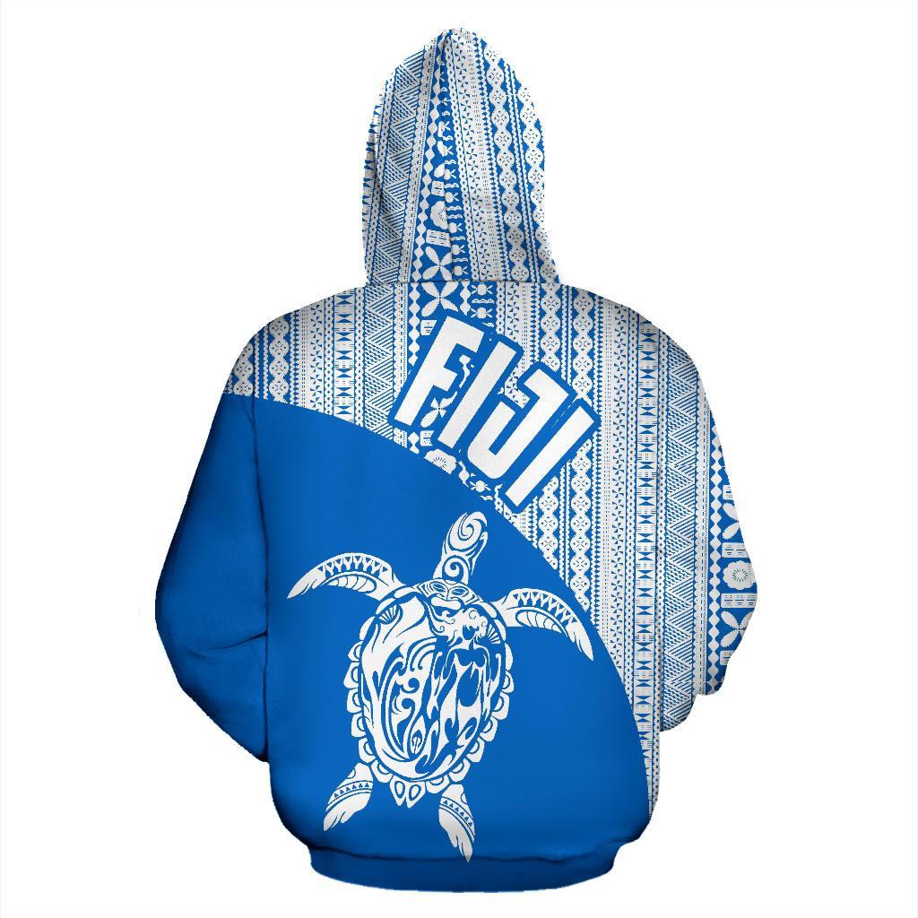 Fiji Tapa Hoodie Fiji Turtle Mermaid White Blue - Polynesian Pride