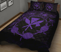 Hawaii Kanaka Turtle Hibiscus Polynesian Quilt Bed Set - Anthea Style Purple - Polynesian Pride