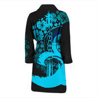 Guam Men's Bathrobe - Hibiscus And Wave Navy - Polynesian Pride