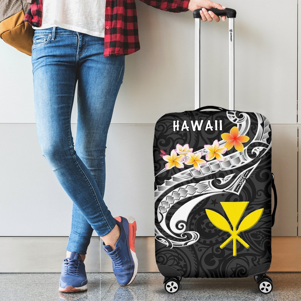 Hawaii Luggage Covers - Kanaka Maoli Polynesian Patterns Plumeria (Black) Black - Polynesian Pride