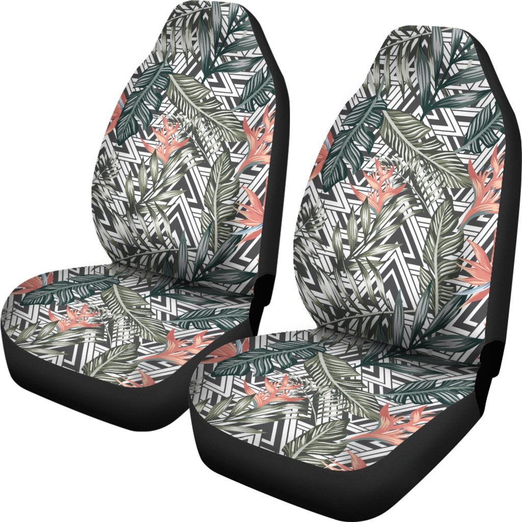 Hawaii Tropical Palm Leaves And Flowers Car Seat Cover Universal Fit White - Polynesian Pride