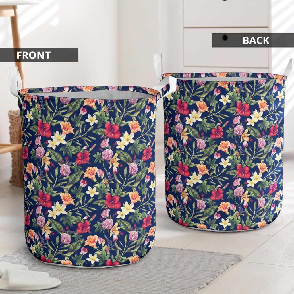 Tropical Hibiscus Red And Plumeria White Hawaii Laundry Basket - Polynesian Pride