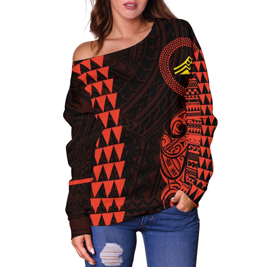 Hawaii Mauna Kea Polynesian Women's Off Shoulder Sweater - Orange - Polynesian Pride
