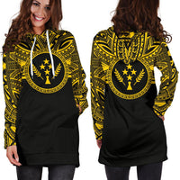 Kosrae Women Hoodie Dress - Kosrae Coat Of Arms Polynesian Gold Black - Polynesian Pride