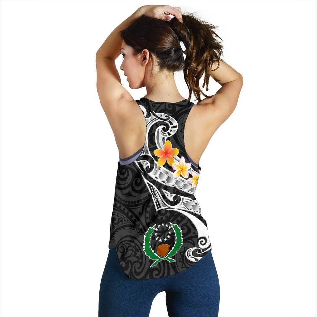 Pohnpei Women's Racerback Tank - Pohnpei Seal Polynesian Patterns Plumeria (Black) - Polynesian Pride