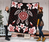 Hawaiian Reddie Turtle Plumeria Quilt - Polynesian Pride