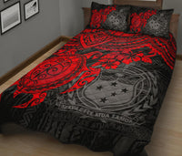 Samoa Polynesian Quilt Bed Set - Samoa Coat Of Arms & Red Turtle Hibiscus - Polynesian Pride