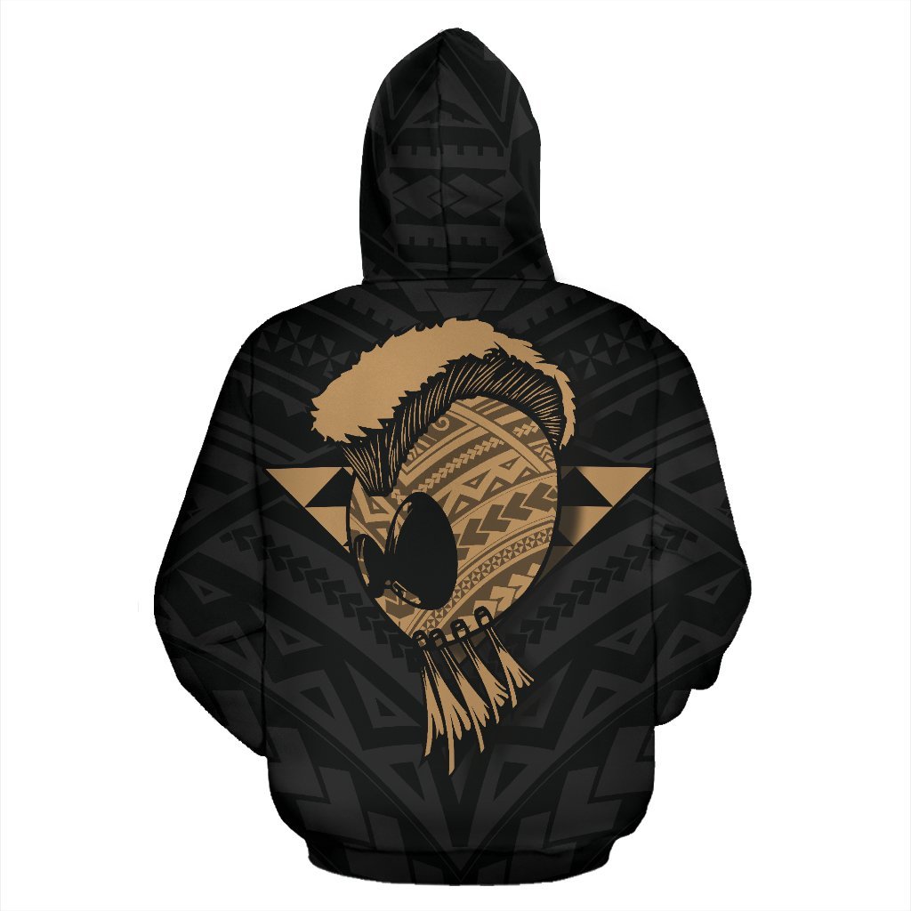 Polynesian Kakau Warrior Helmet Hawaii Custom Hoodie Gold - Polynesian Pride