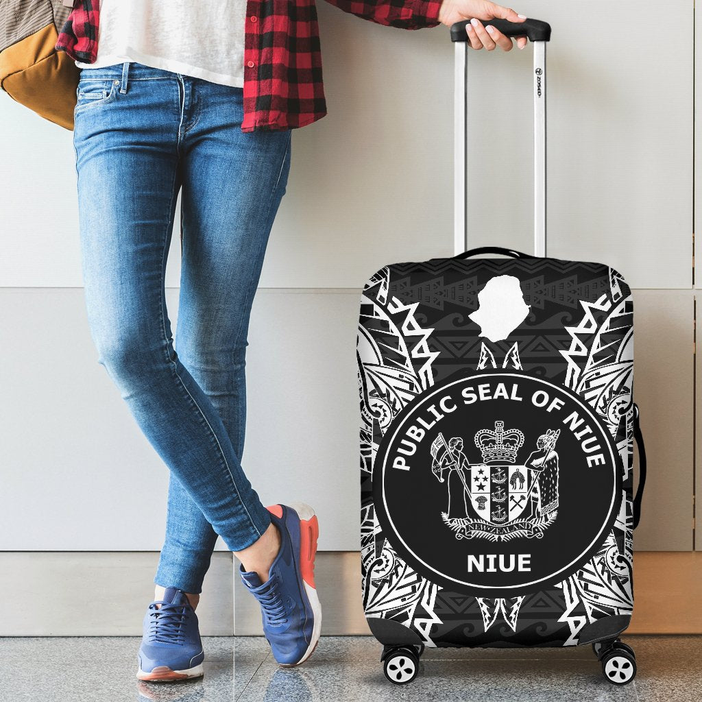 Niue Polynesian Luggage Covers Map Black - Polynesian Pride