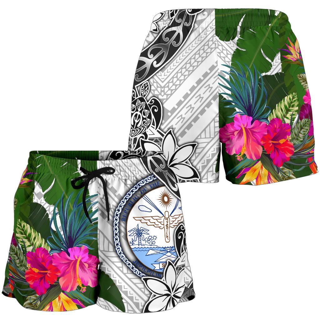 Marshall Islands Women's Short White - Turtle Plumeria Banana Leaf Crest - Polynesian Pride