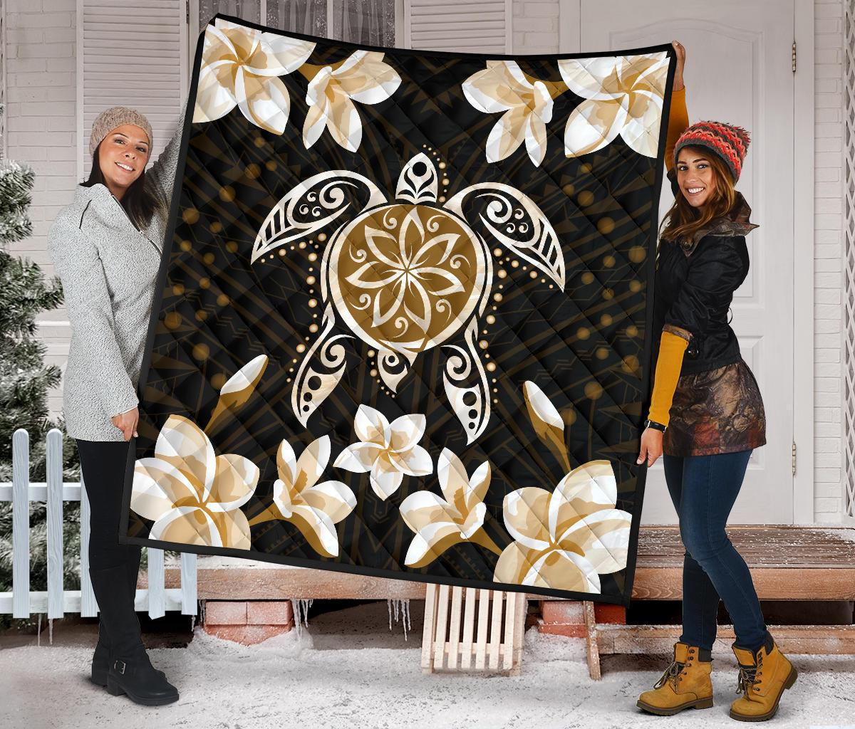 Hawaiian Gold Turtle Plumeria Quilt - Polynesian Pride