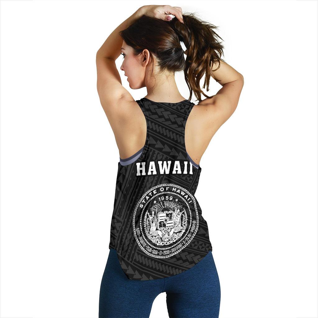 Hawaii Kakau Polynesian Coat Of Arms Women's Racerback Tank - White - Polynesian Pride