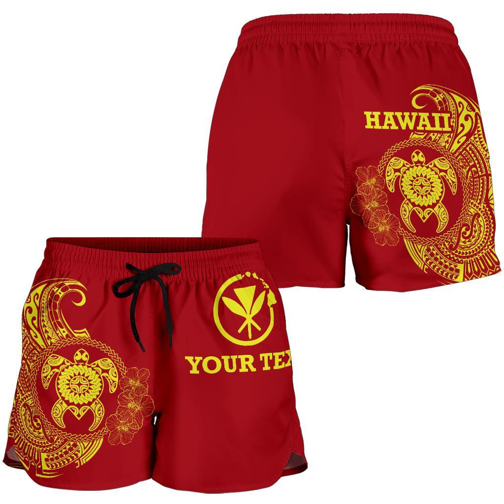 Hawaii Polynesian Personalised Women's Shorts - Vintage Polynesian Turtle (Red) - Polynesian Pride