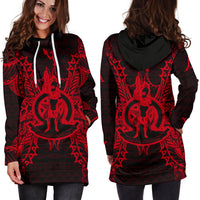 Vanuatu Polynesian Hoodie Dress Map Red - Polynesian Pride