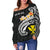 Hawaii Women's Off Shoulder Sweater - Kanaka Maoli Polynesian Patterns Plumeria (Black) - Polynesian Pride