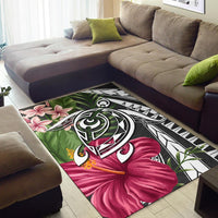 Hawaii Polynesian Turtle Tropical Hibiscus Plumeria Rug - Gray - Polynesian Pride