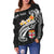 Fiji Custom Personalised Women's Off Shoulder Sweater - Fiji Seal Polynesian Patterns Plumeria (Black) - Polynesian Pride