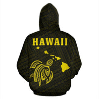 Polynesian Kakau Turtle Map of Hawaii Hoodie Yellow - Polynesian Pride