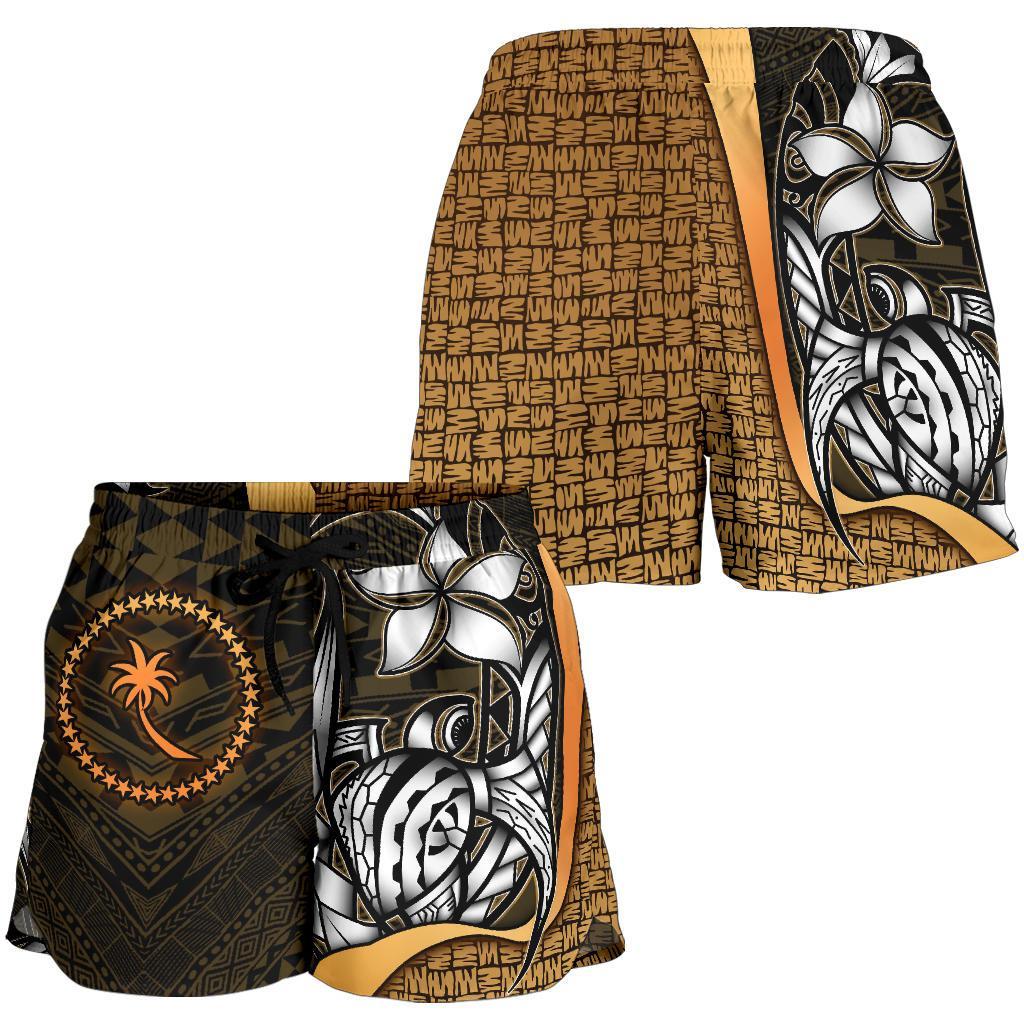 Chuuk Micronesia Women's Shorts Gold - Turtle With Hook - Polynesian Pride