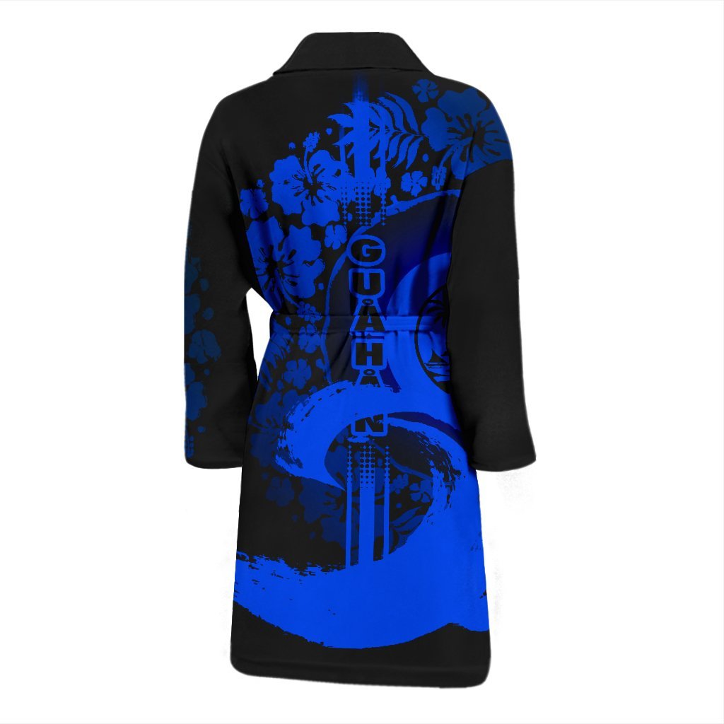 Guam Men's Bathrobe - Hibiscus And Wave Blue - Polynesian Pride