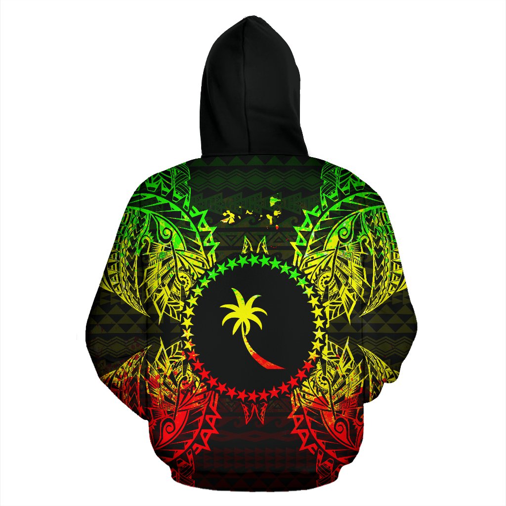 Chuuk Polynesian All Over Zip up Hoodie Map Reggae - Polynesian Pride
