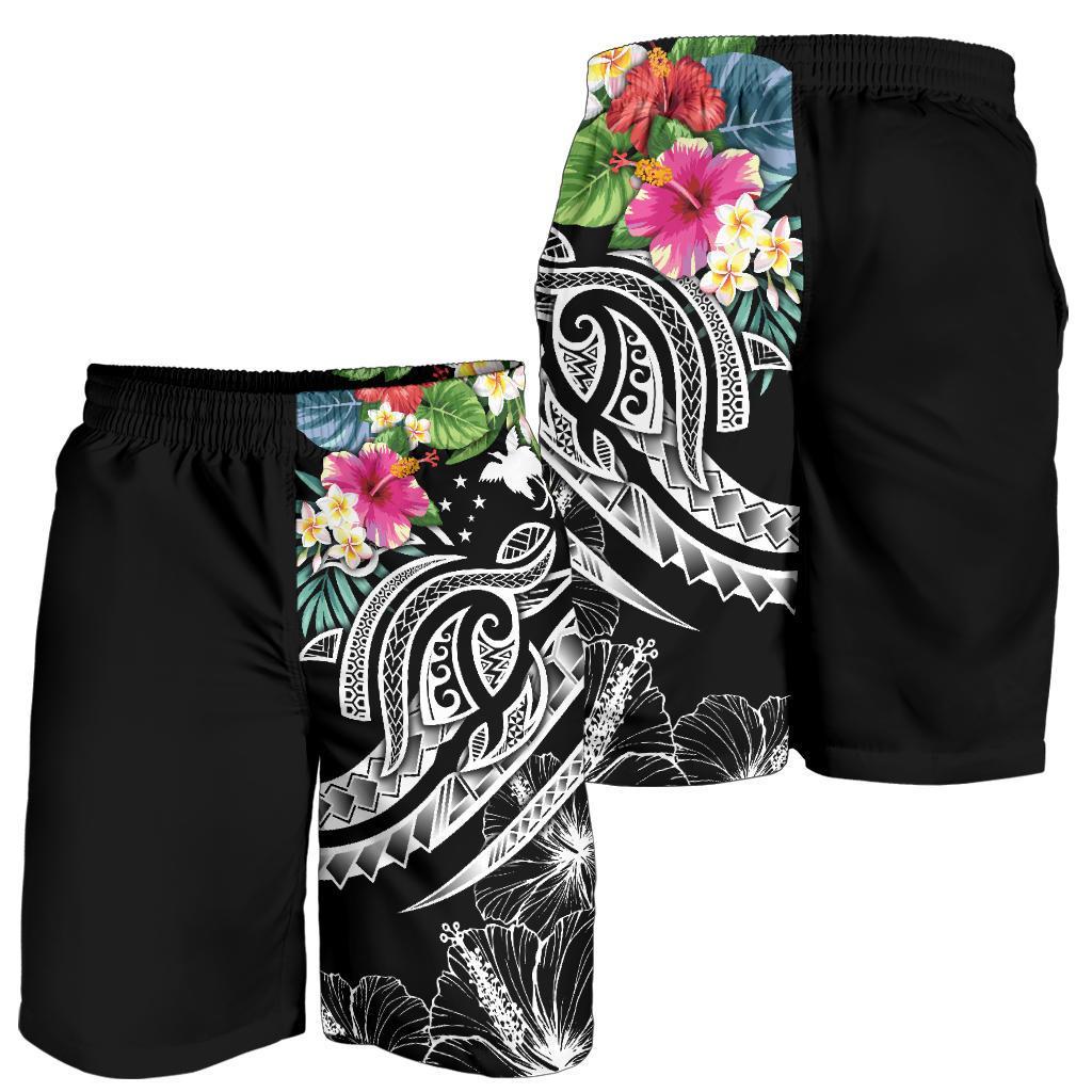 Papua New Guinea Polynesian Men's Shorts - Summer Plumeria (Black) - Polynesian Pride